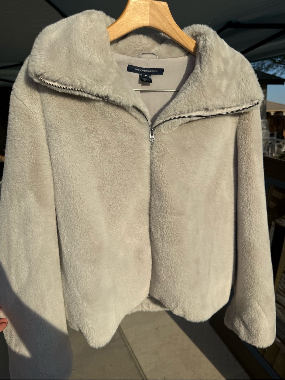 French Connection light grey Plush Zip-Front Teddy Jacket
